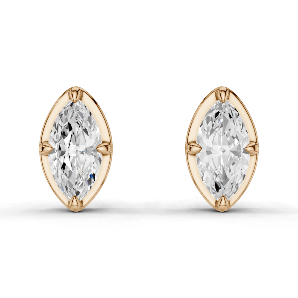 Marquise Cut Diamond 4 Claw Bezel Stud Earrings