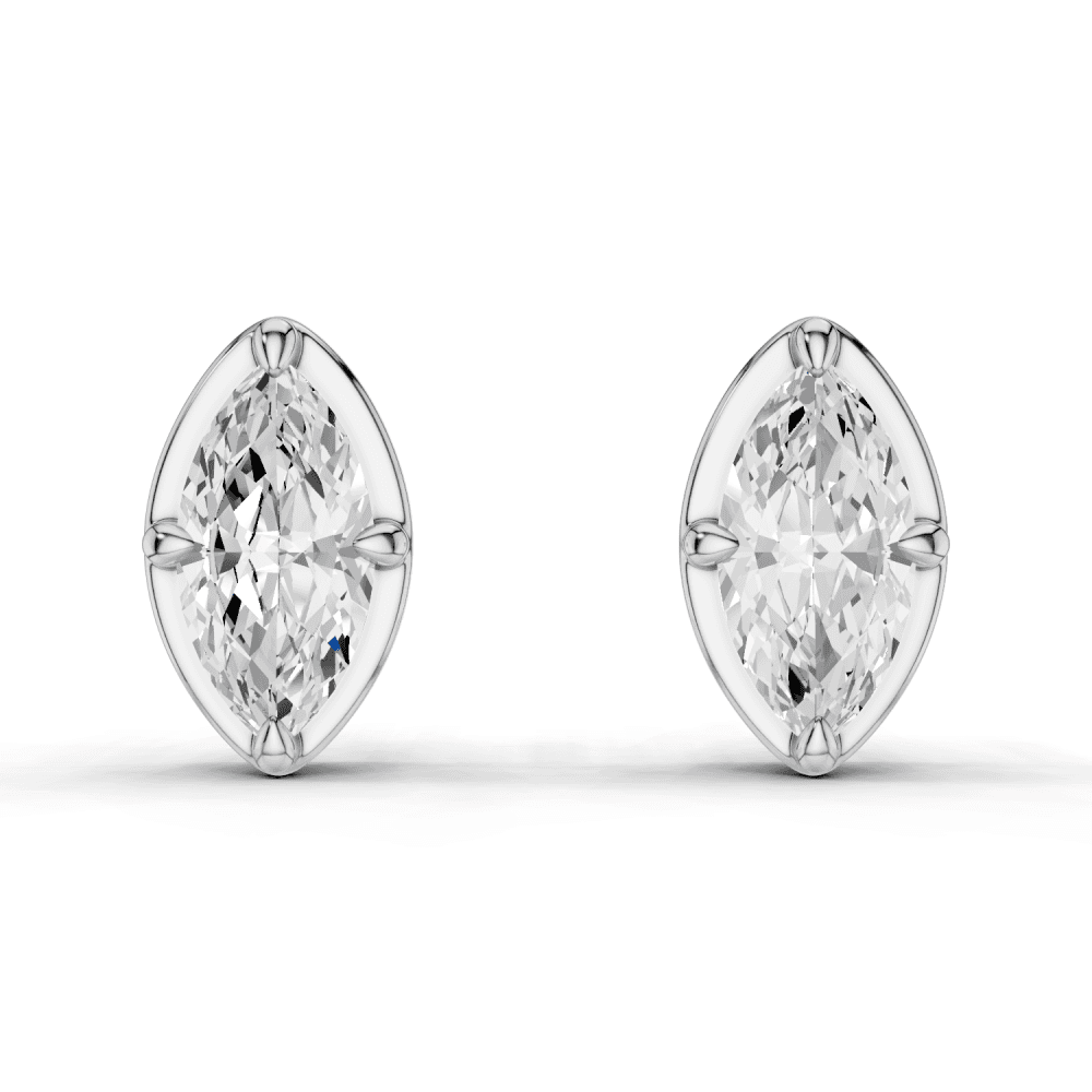 Marquise Cut Diamond 4 Claw Bezel Stud Earrings