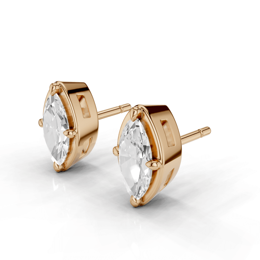 Marquise Cut Diamond 4 Claw Bezel Stud Earrings
