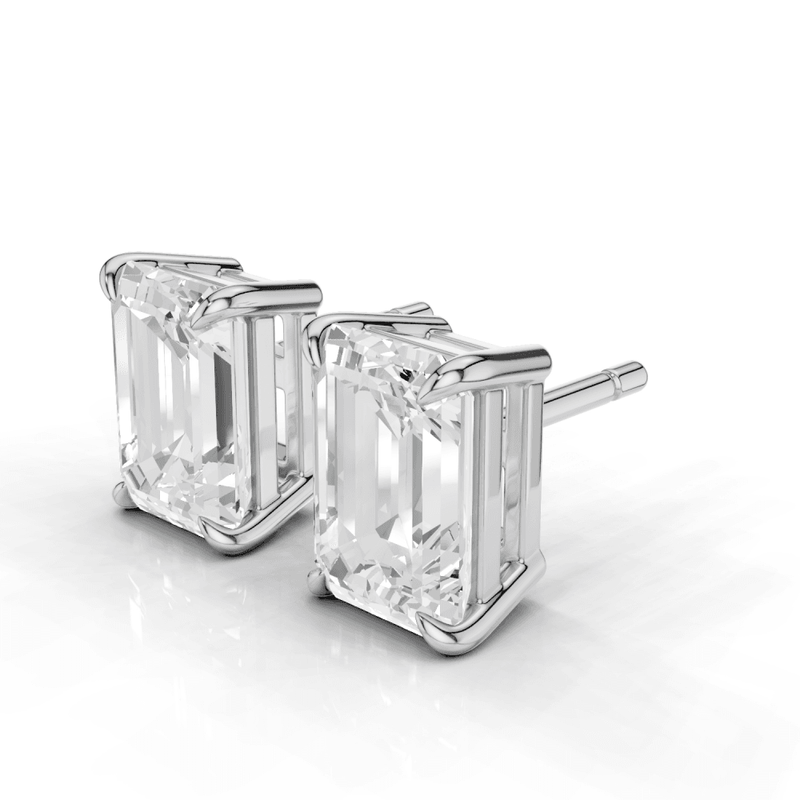 Emerald Cut Diamond 4 Claw Stud Earrings