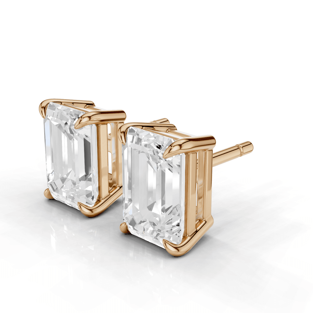 Emerald Cut Diamond 4 Claw Stud Earrings