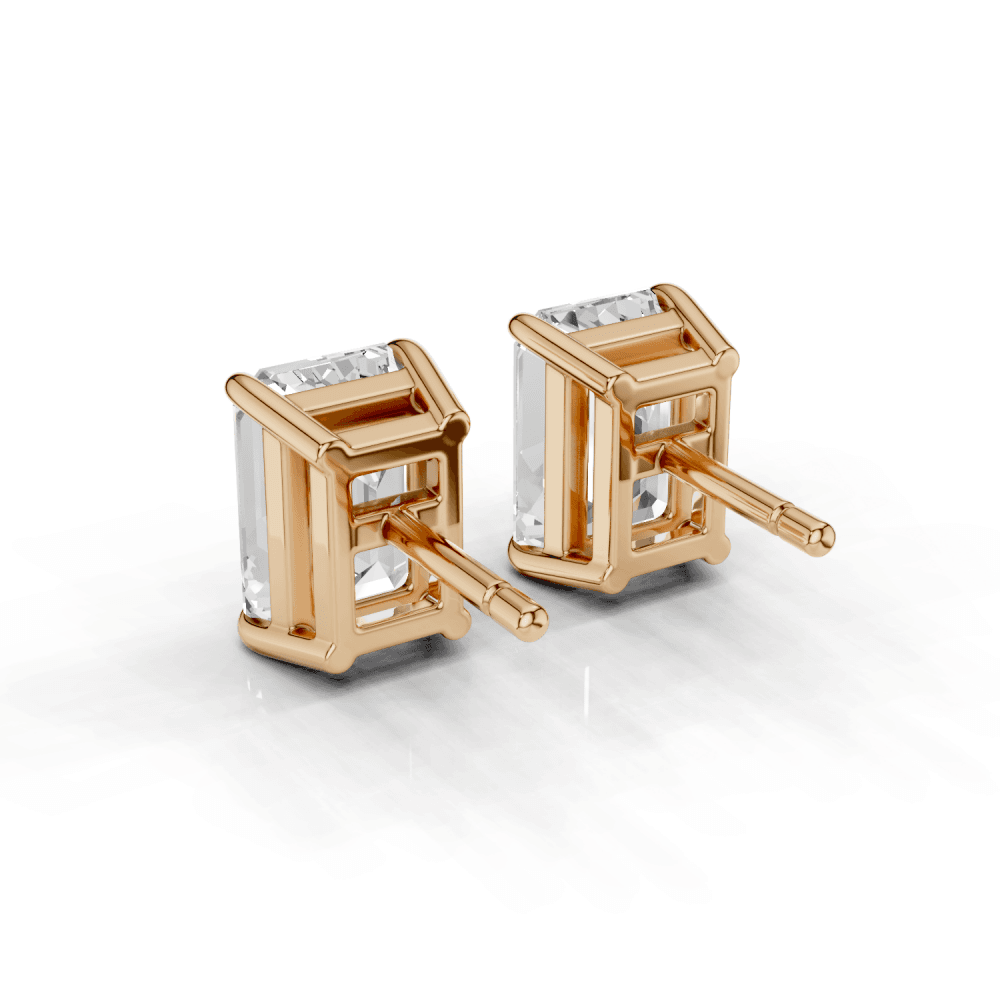Emerald Cut Diamond 4 Claw Stud Earrings
