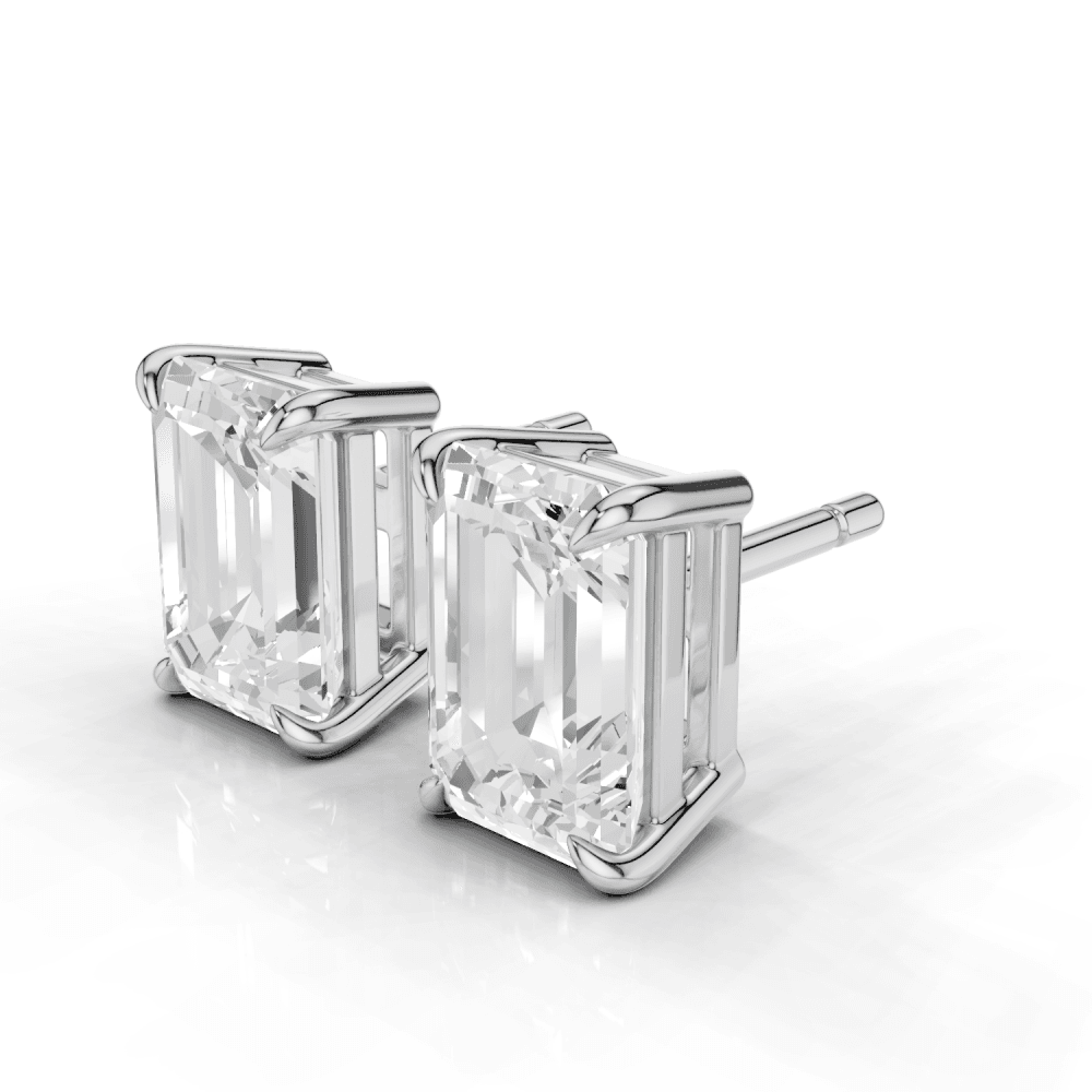 Emerald Cut Diamond 4 Claw Stud Earrings