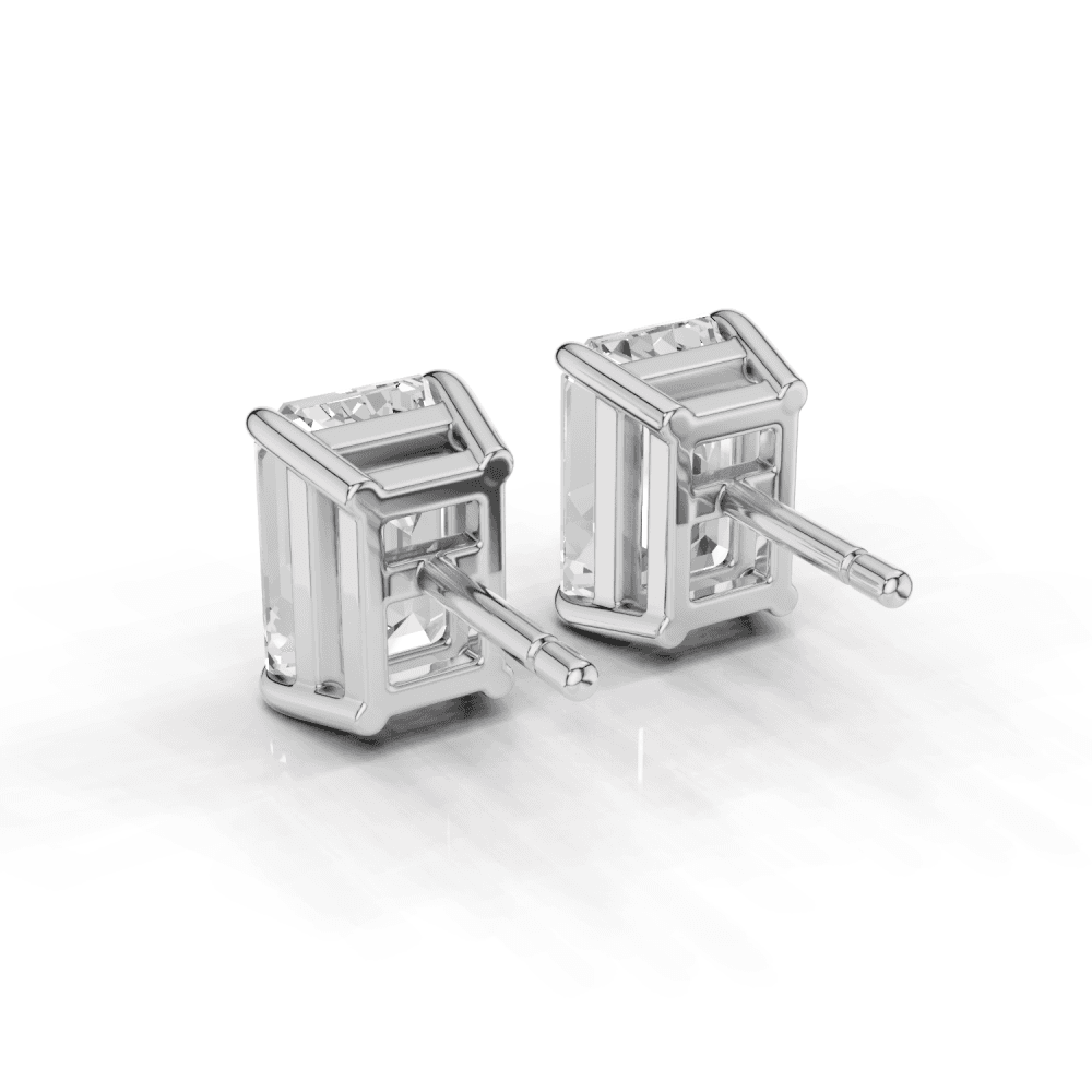 Emerald Cut Diamond 4 Claw Stud Earrings