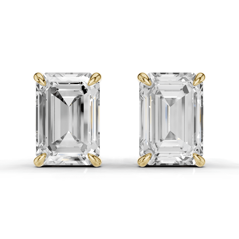 Emerald Cut Diamond 4 Claw Stud Earrings