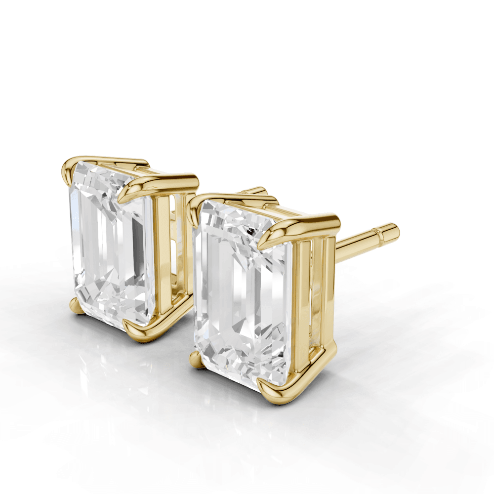 Emerald Cut Diamond 4 Claw Stud Earrings