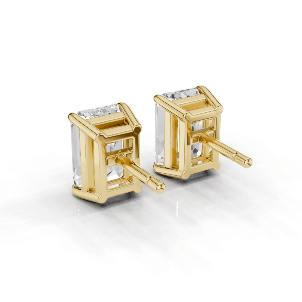 Emerald Cut Diamond 4 Claw Stud Earrings