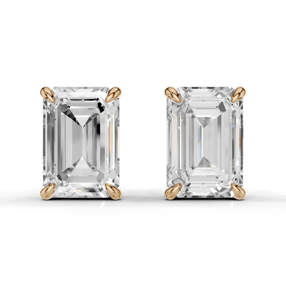 Emerald Cut Diamond 4 Claw Stud Earrings