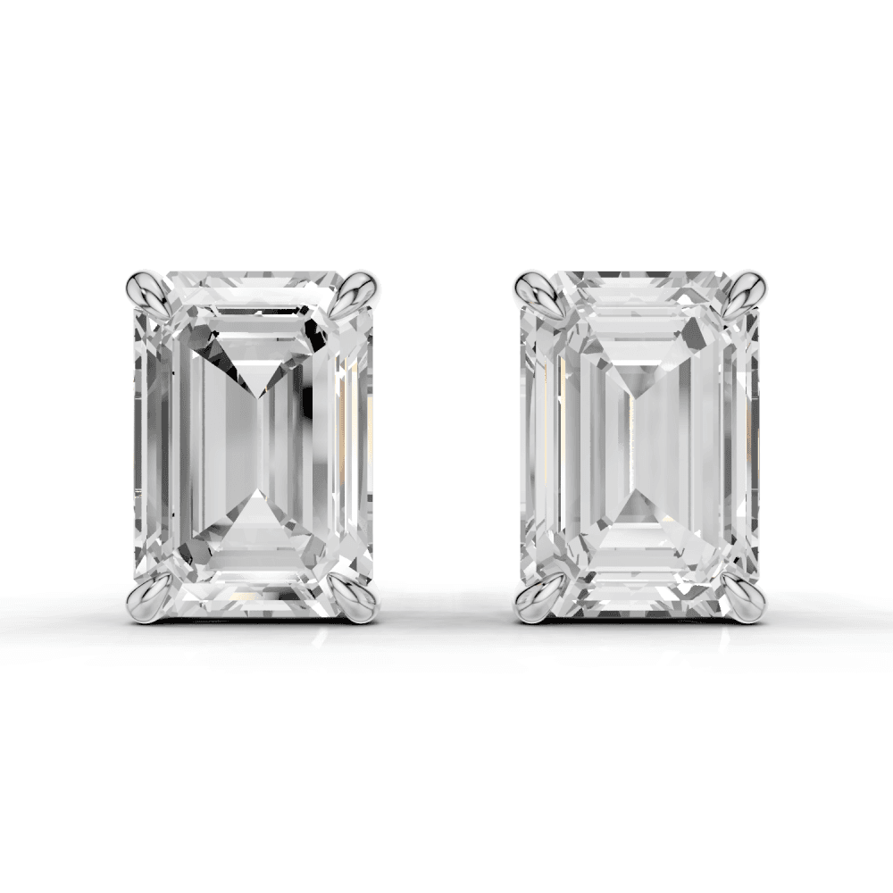 Emerald Cut Diamond 4 Claw Stud Earrings
