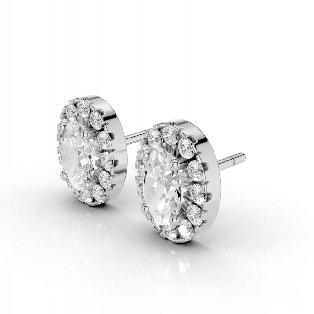 Oval Cut Diamond Halo Stud Earrings
