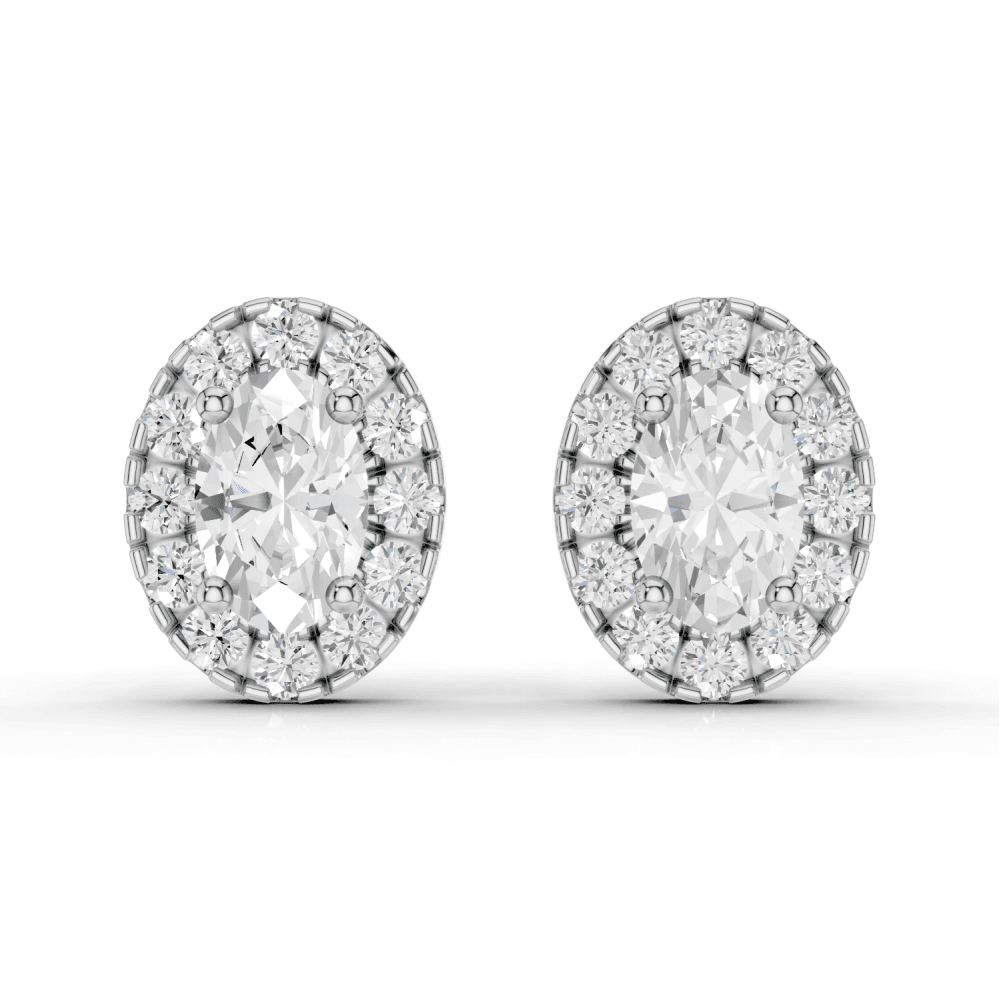 Oval Cut Diamond Halo Stud Earrings
