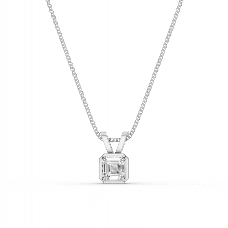 Asscher Cut Diamond 4 Claw Bezel Pendant Necklace