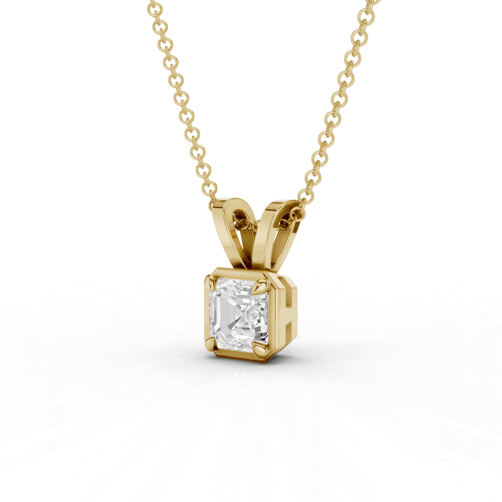 Asscher Cut Diamond 4 Claw Bezel Pendant Necklace