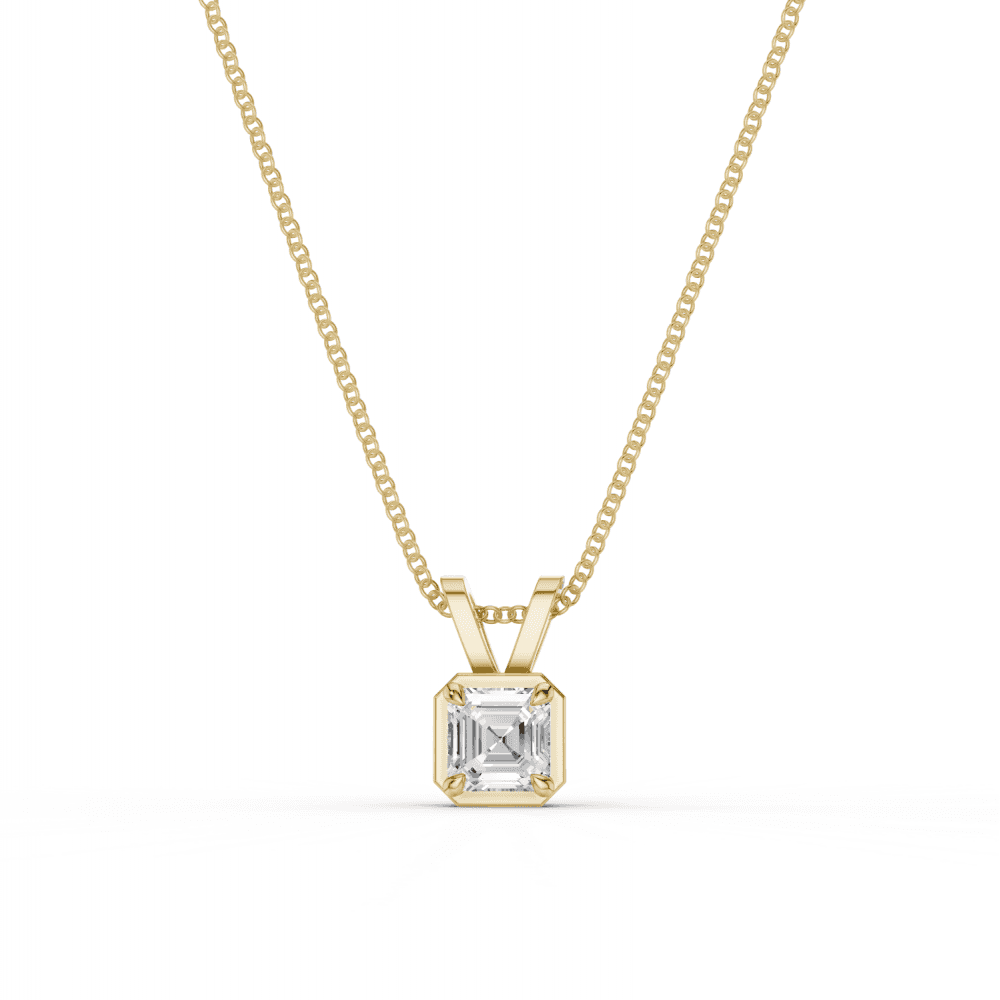 Asscher Cut Diamond 4 Claw Bezel Pendant Necklace