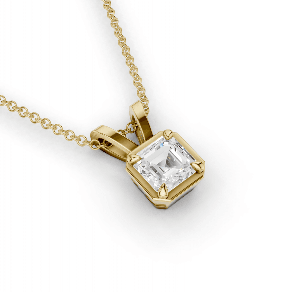 Asscher Cut Diamond 4 Claw Bezel Pendant Necklace