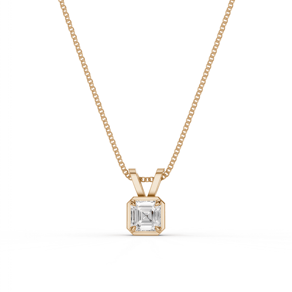 Asscher Cut Diamond 4 Claw Bezel Pendant Necklace
