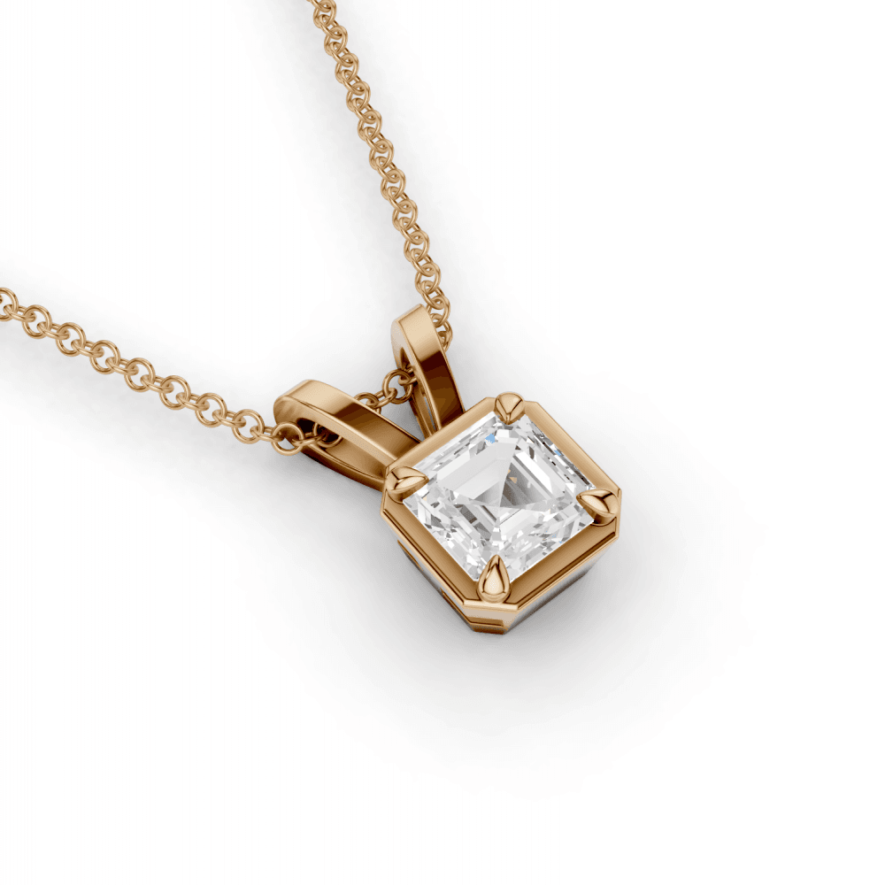 Asscher Cut Diamond 4 Claw Bezel Pendant Necklace