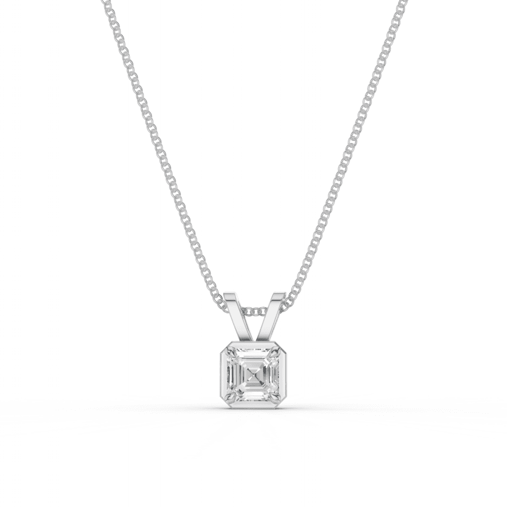 Asscher Cut Diamond 4 Claw Bezel Pendant Necklace