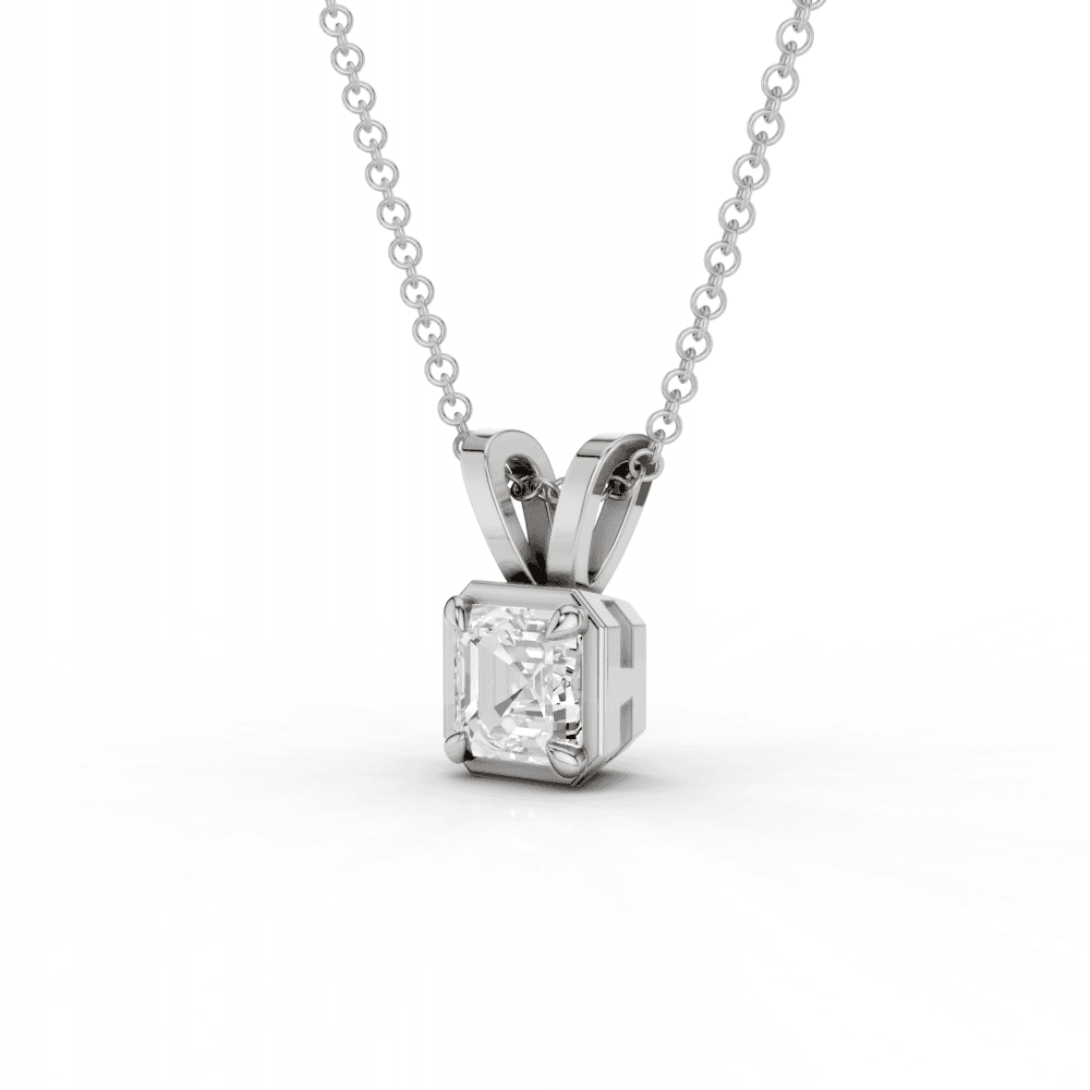 Asscher Cut Diamond 4 Claw Bezel Pendant Necklace