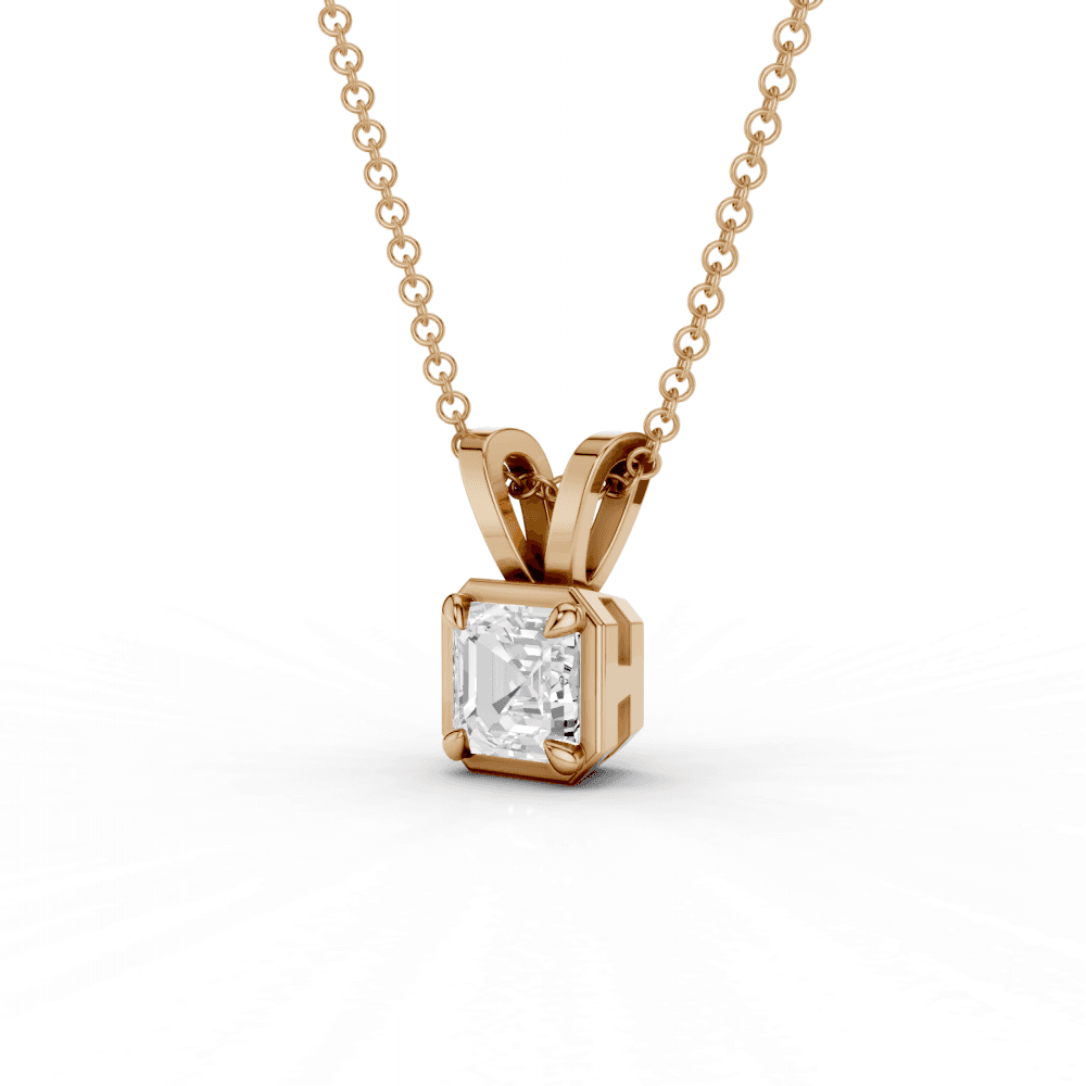 Asscher Cut Diamond 4 Claw Bezel Pendant Necklace