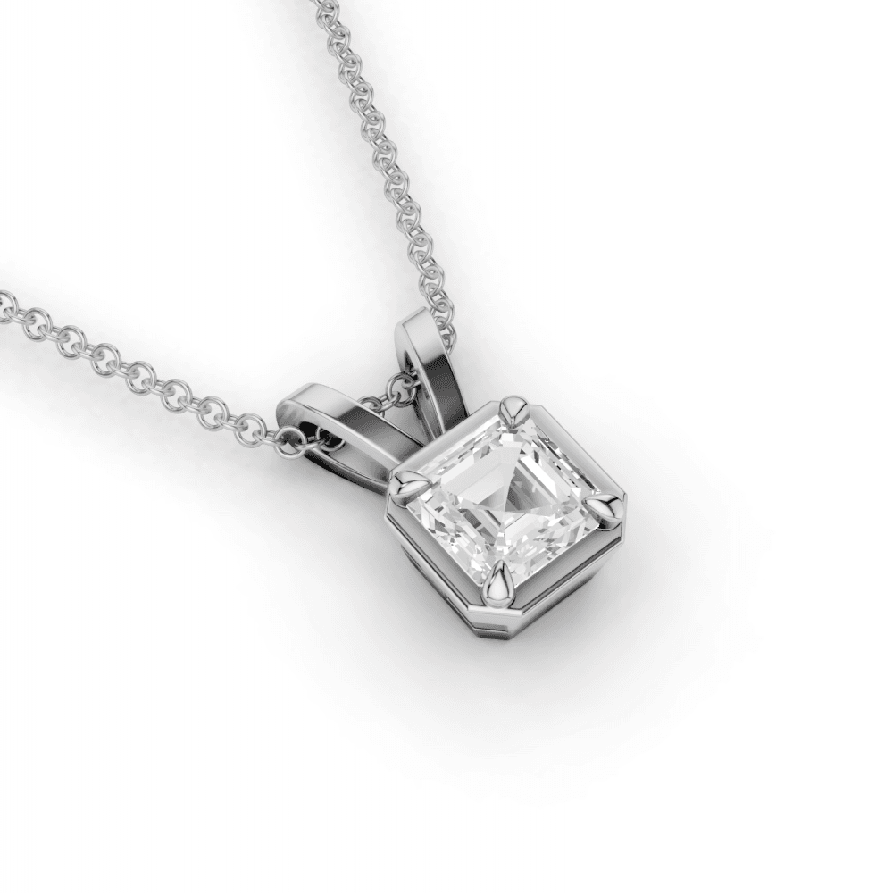 Asscher Cut Diamond 4 Claw Bezel Pendant Necklace