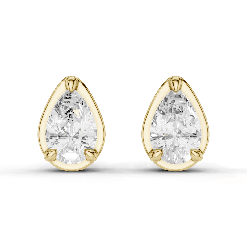 Pear Cut Diamond 4 Claw Bezel Stud Earrings