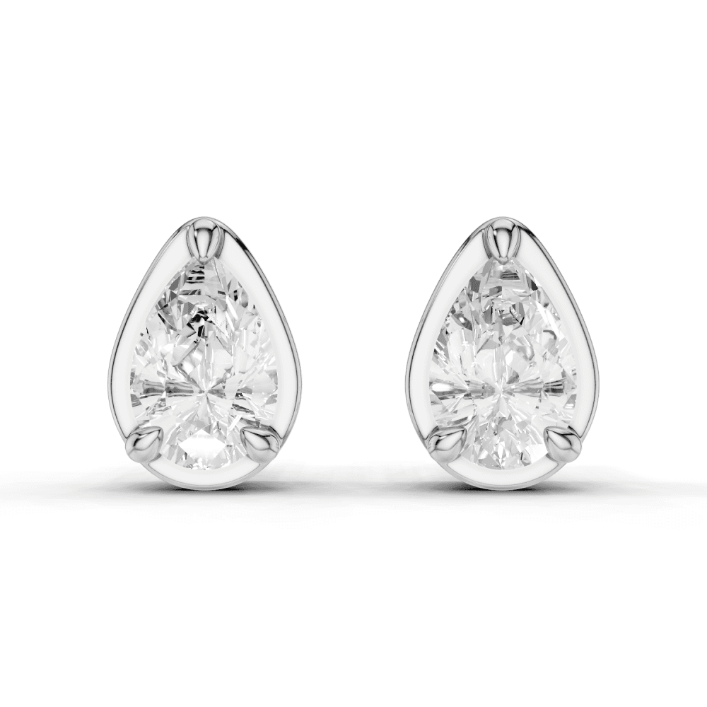 Pear Cut Diamond 4 Claw Bezel Stud Earrings