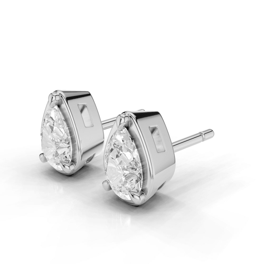 Pear Cut Diamond 4 Claw Bezel Stud Earrings
