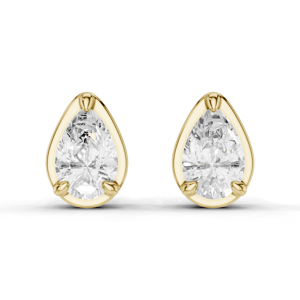 Pear Cut Diamond 4 Claw Bezel Stud Earrings