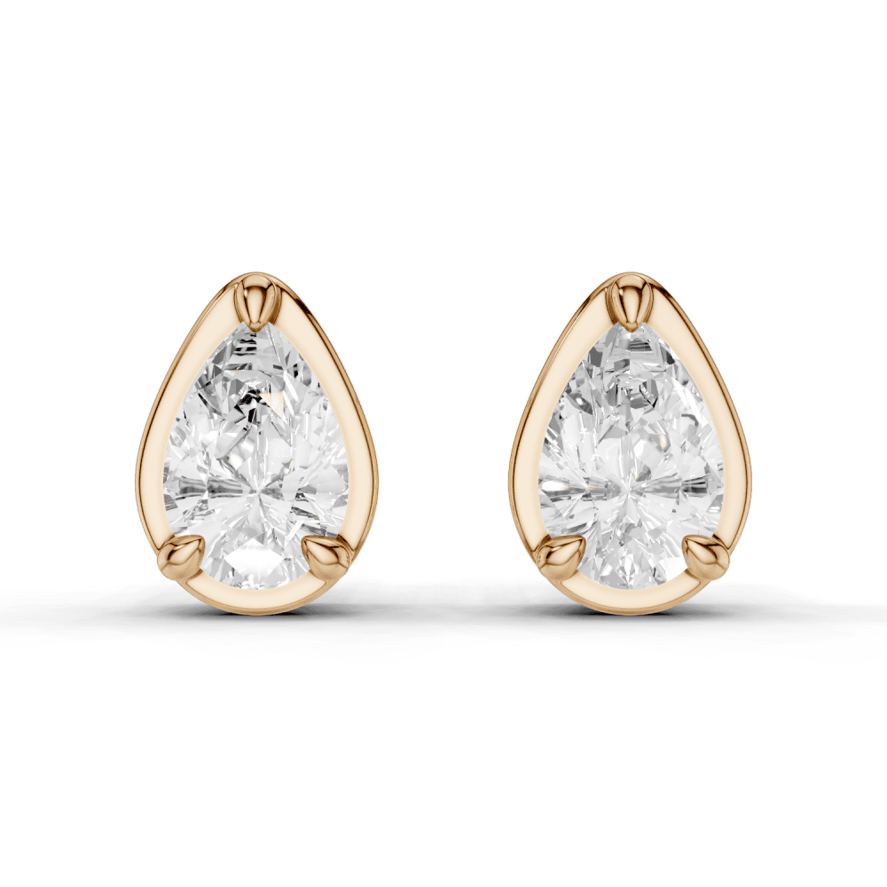 Pear Cut Diamond 4 Claw Bezel Stud Earrings
