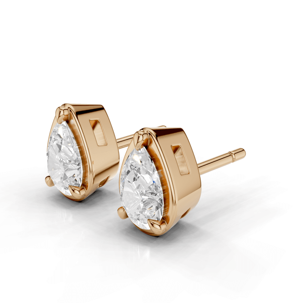 Pear Cut Diamond 4 Claw Bezel Stud Earrings