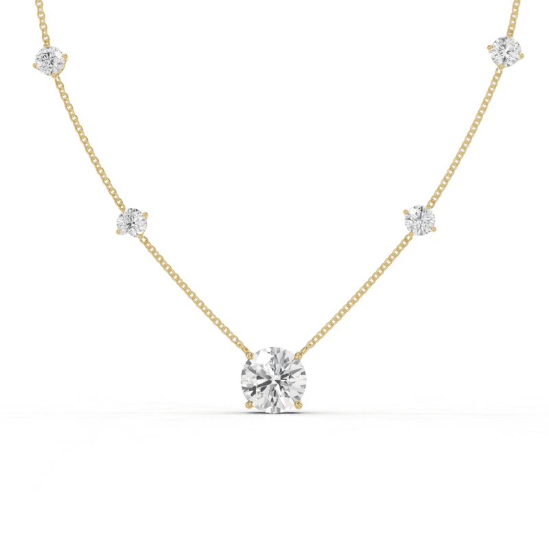 Round Cut Diamond 5 Stone Pendant Necklace