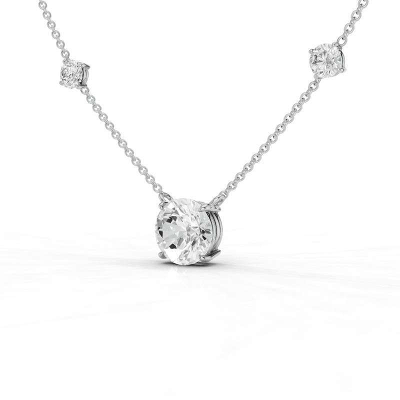 Round Cut Diamond 5 Stone Pendant Necklace