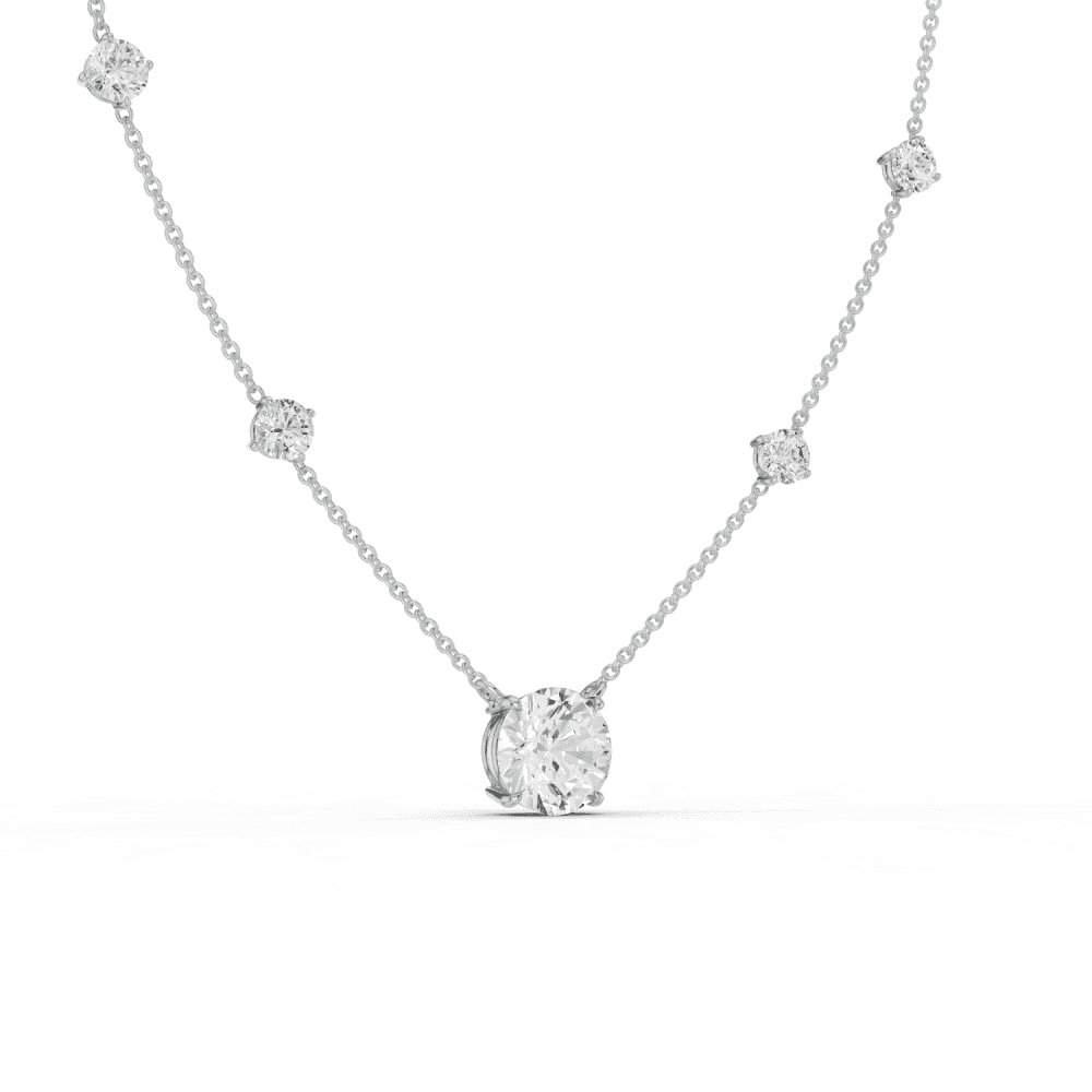 Round Cut Diamond 5 Stone Pendant Necklace