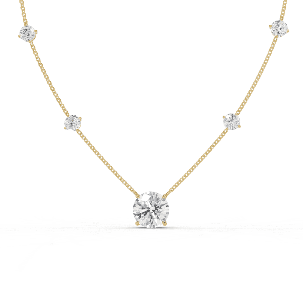Round Cut Diamond 5 Stone Pendant Necklace