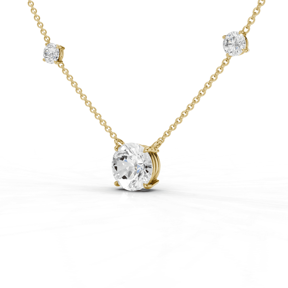 Round Cut Diamond 5 Stone Pendant Necklace