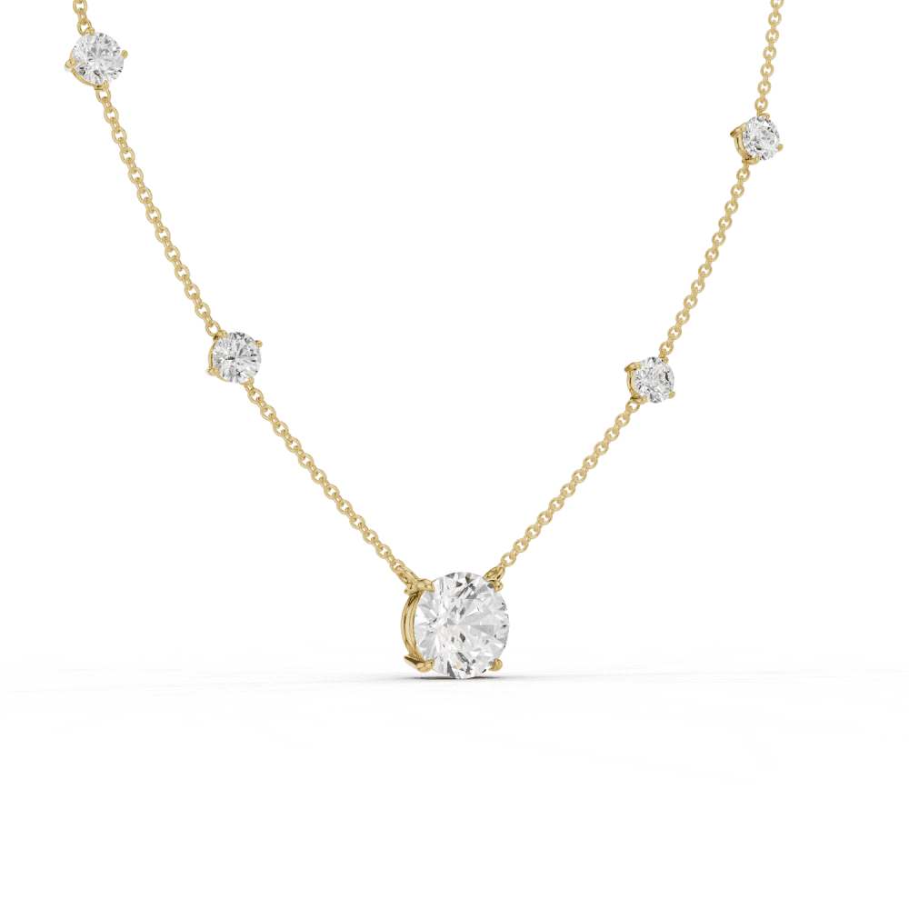 Round Cut Diamond 5 Stone Pendant Necklace