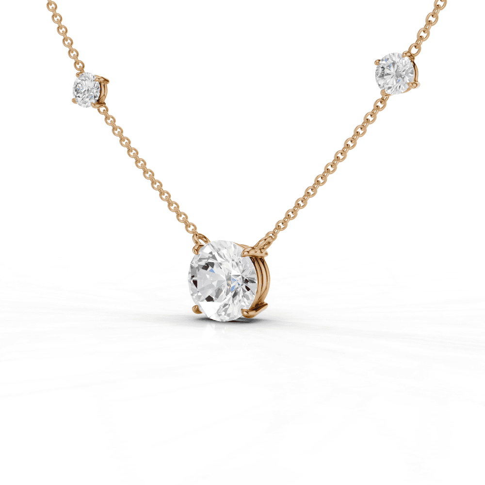 Round Cut Diamond 5 Stone Pendant Necklace