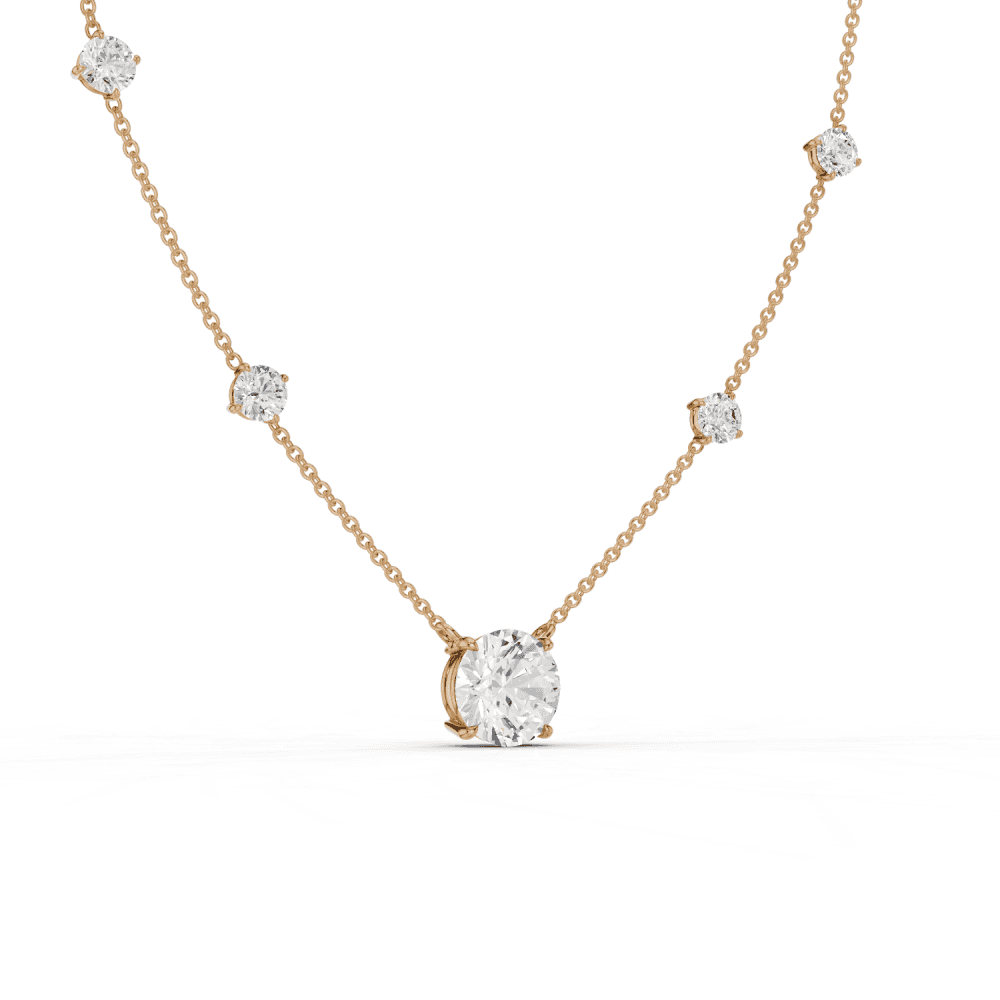 Round Cut Diamond 5 Stone Pendant Necklace