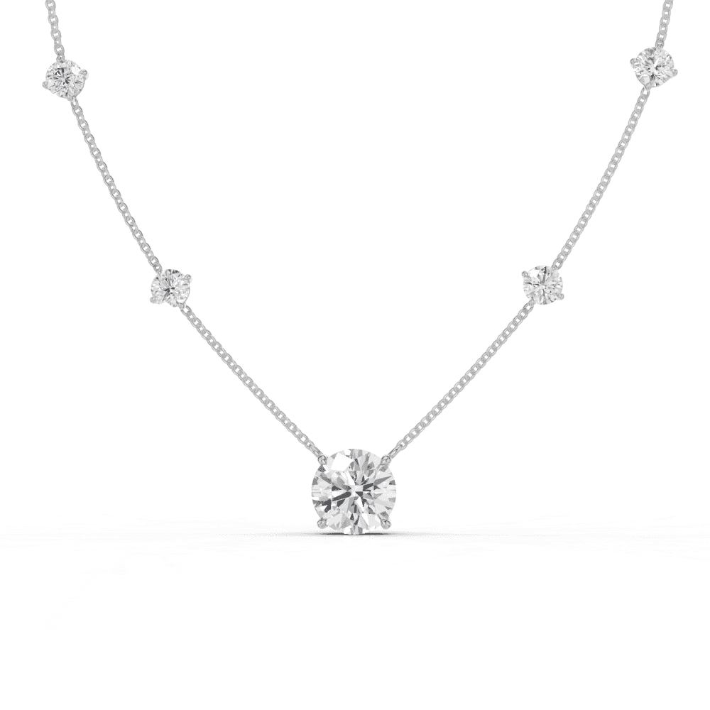 Round Cut Diamond 5 Stone Pendant Necklace
