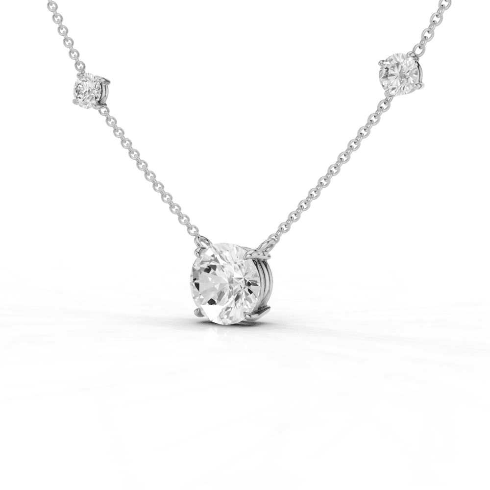 Round Cut Diamond 5 Stone Pendant Necklace