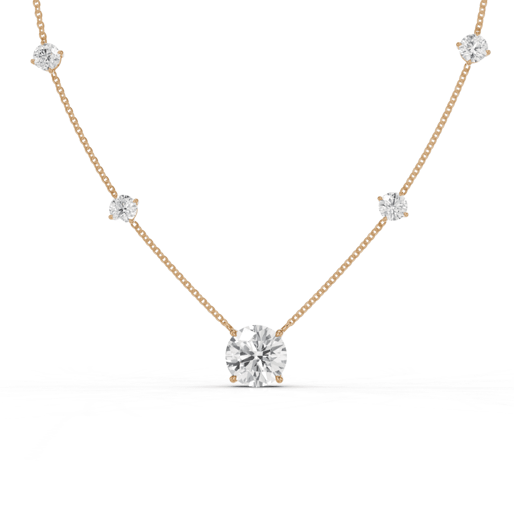 Round Cut Diamond 5 Stone Pendant Necklace