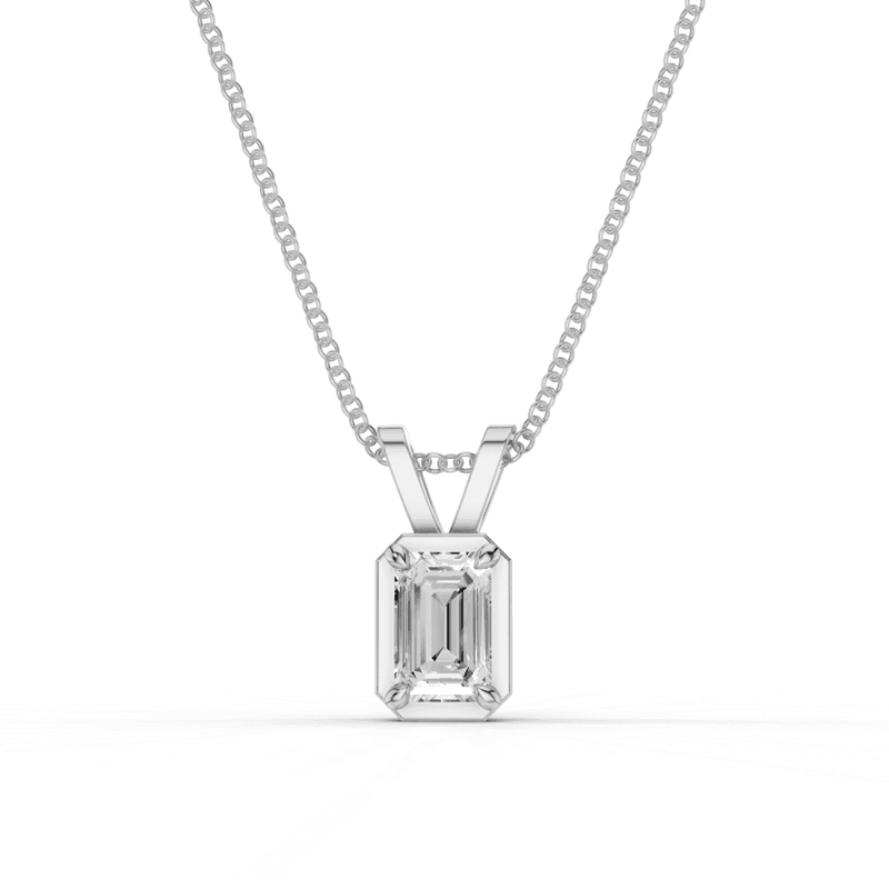 Emerald Cut Diamond 4 Claw Bezel Pendant Necklace