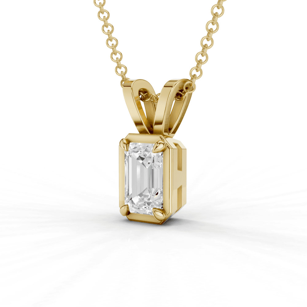Emerald Cut Diamond 4 Claw Bezel Pendant Necklace