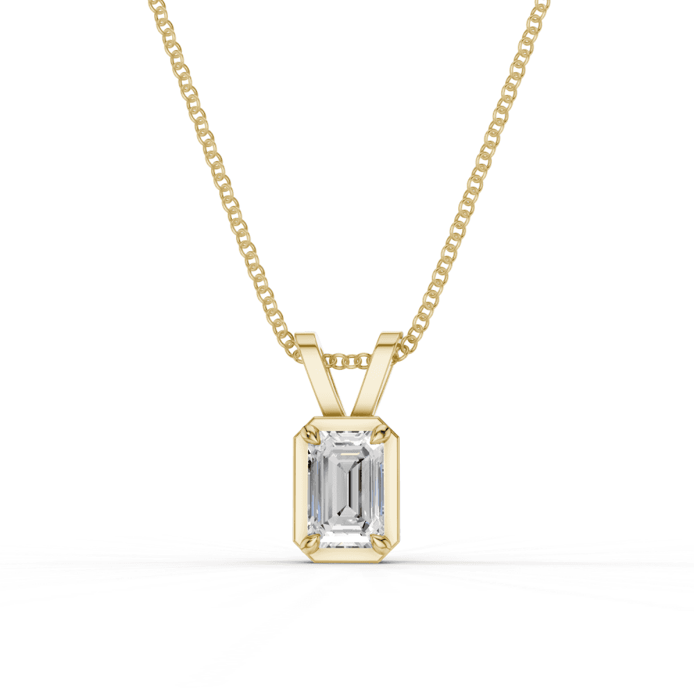 Emerald Cut Diamond 4 Claw Bezel Pendant Necklace