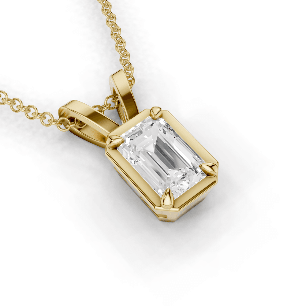 Emerald Cut Diamond 4 Claw Bezel Pendant Necklace
