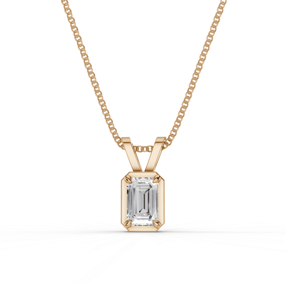 Emerald Cut Diamond 4 Claw Bezel Pendant Necklace