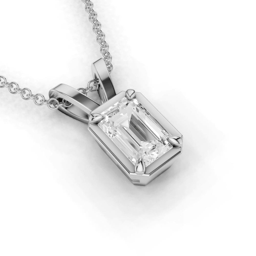 Emerald Cut Diamond 4 Claw Bezel Pendant Necklace