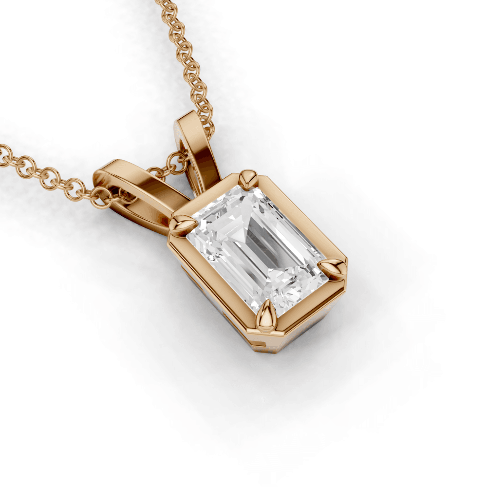 Emerald Cut Diamond 4 Claw Bezel Pendant Necklace