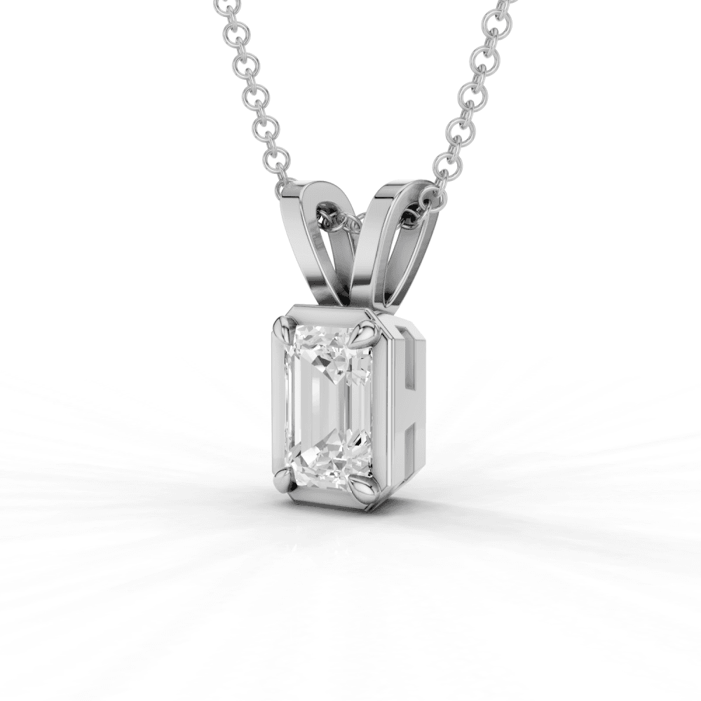 Emerald Cut Diamond 4 Claw Bezel Pendant Necklace